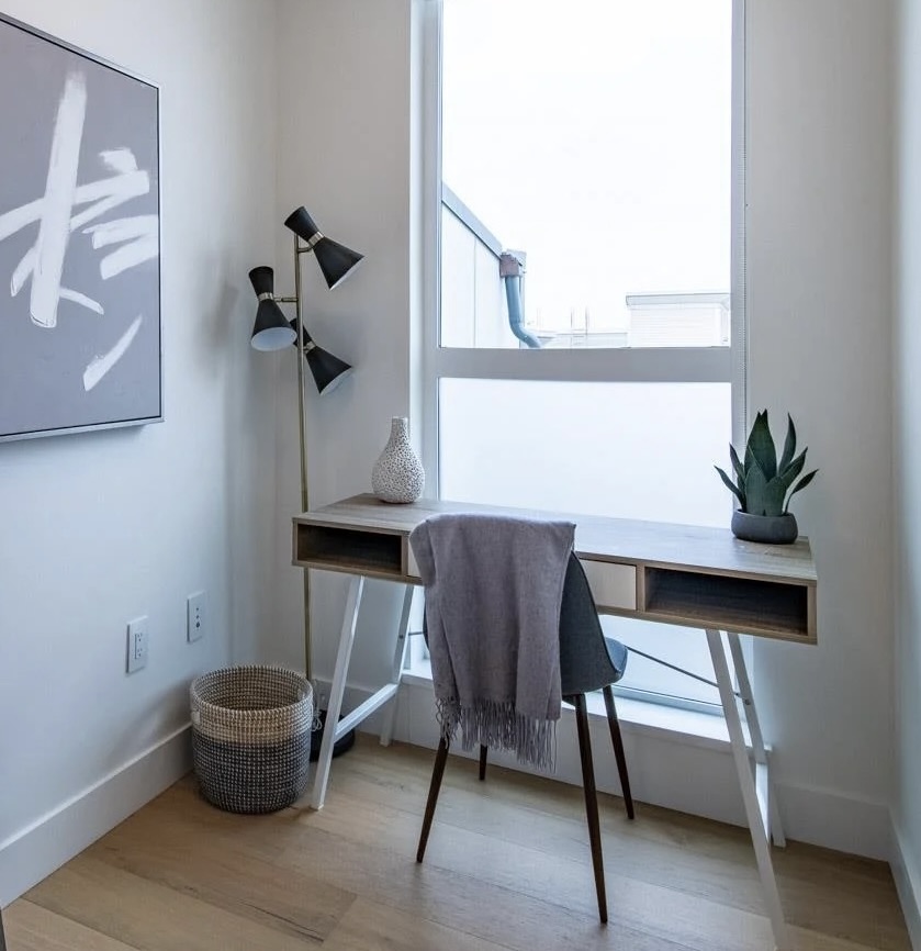 Vancouver condo staging — styled desk vignette